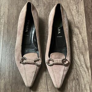 Prada Women's Beige Suede Loafers pre loved